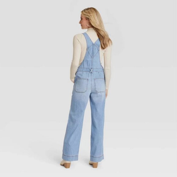 Wide Leg Denim Overalls Full Length Jumpsuit - Universal Thread Light Wash 00 - Picture 2 of 3